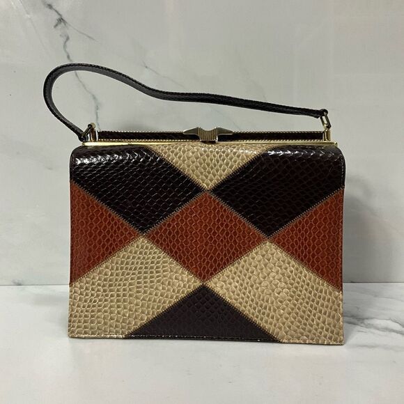 VINTAGE 60’s Leather Faux Snakeskin An Air Step Handbag - Picture 1 of 8